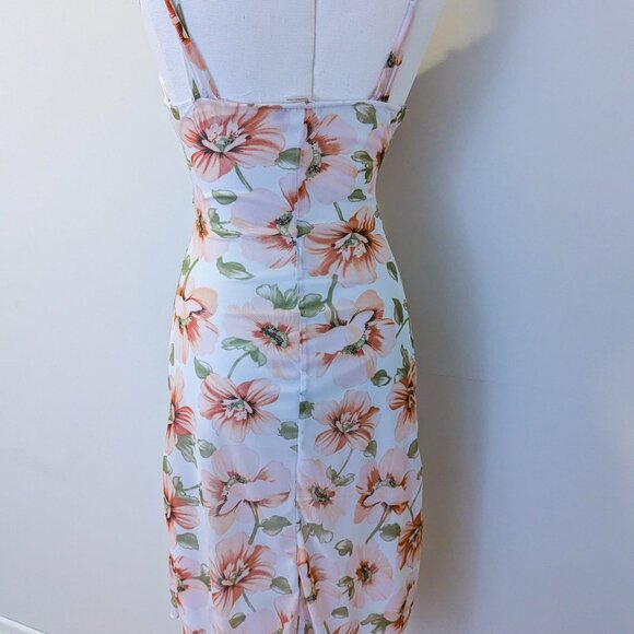 Vintage Y2K Floral Bodycon Dress Ruched Mesh Fairycore Coquette Babydoll Sz 6 - Picture 3 of 15